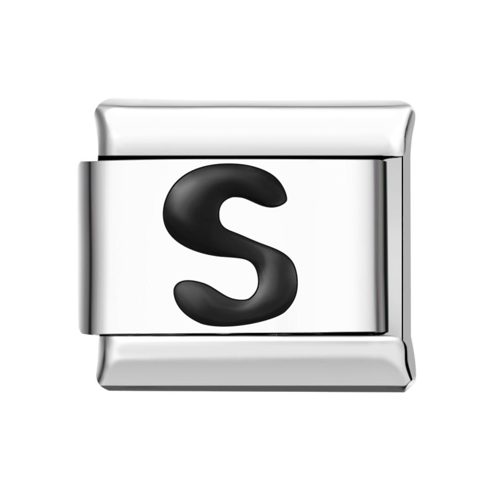 Alphabet S-Black Italian Charm For Italian Charm Bracelets Composable Link - soufeelmy