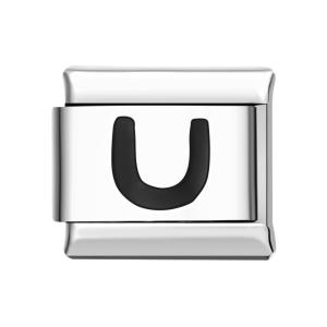 Alphabet U-Black Italian Charm For Italian Charm Bracelets Composable Link