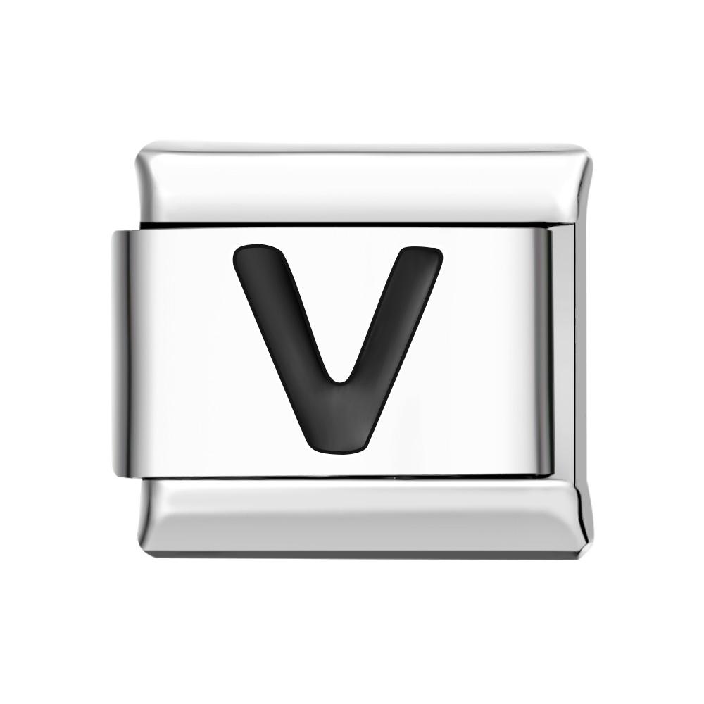 Alphabet V-Black Italian Charm For Italian Charm Bracelets Composable Link - soufeelmy
