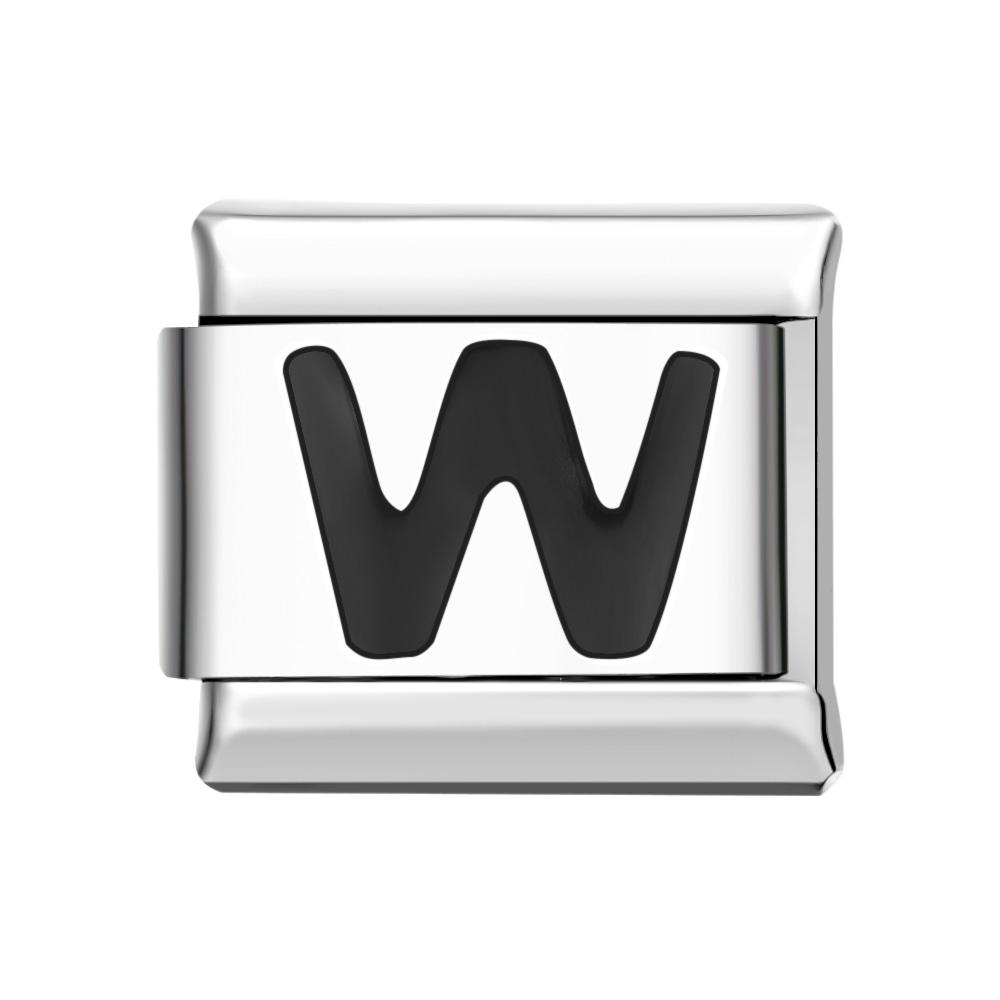 Alphabet W-Black Italian Charm For Italian Charm Bracelets Composable Link - soufeelmy