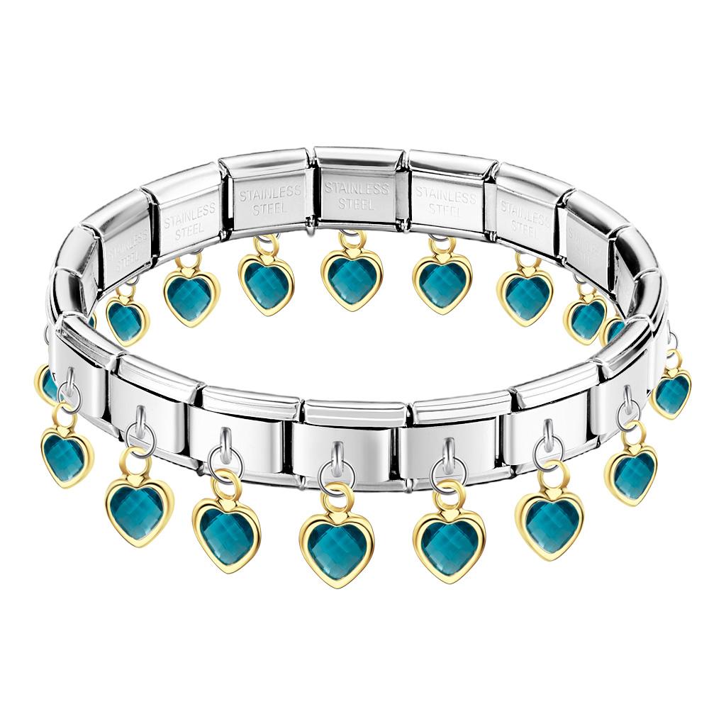 Lake Blue Heart Pendant Vintage Italian Charm Bracelet - soufeelmy