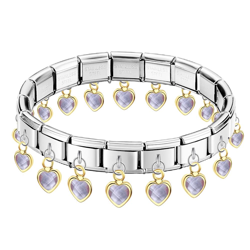 Purple Heart Dangle Vintage Italian Charm Bracelet - soufeelmy