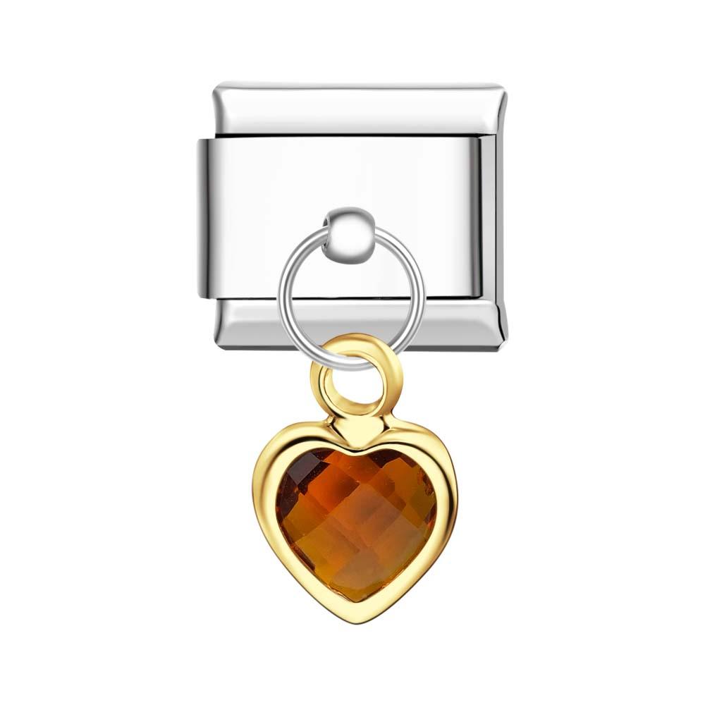 Champagne Heart Pendant Italian Charm For Italian Charm Bracelets Composable Link