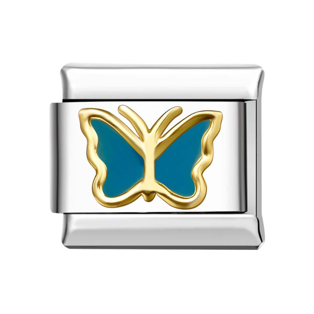 Gold Edge Butterfly - Blue Italian Charm For Italian Charm Bracelets Composable Link - soufeelmy