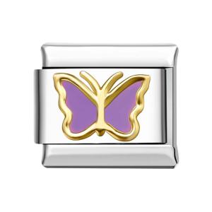 Gold Edge Butterfly - Purple Italian Charm For Italian Charm Bracelets Composable Link