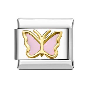 Gold Edge Butterfly - Pink Italian Charm For Italian Charm Bracelets Composable Link