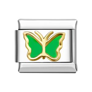 Gold Edge Butterfly - Green Italian Charm For Italian Charm Bracelets Composable Link
