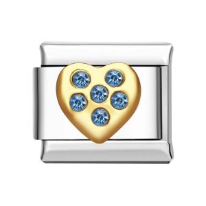 Love Heart with 6 Blue Diamonds Italian Charm For Italian Charm Bracelets Composable Link
