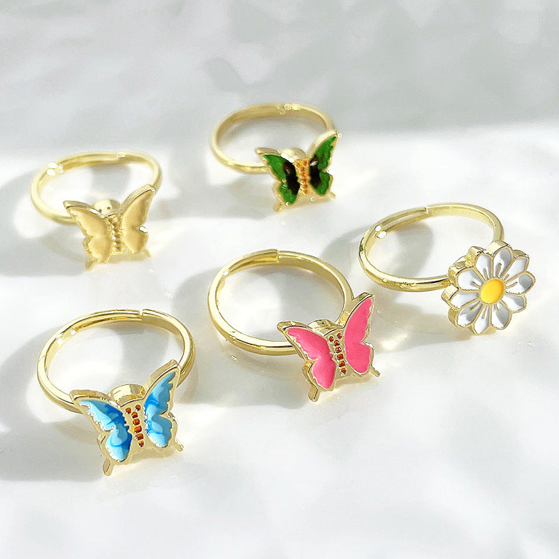 Anxiety Relief Decompression Butterfly Ring Daisy Opening Adjustable Ring Gift for Women - soufeelmy