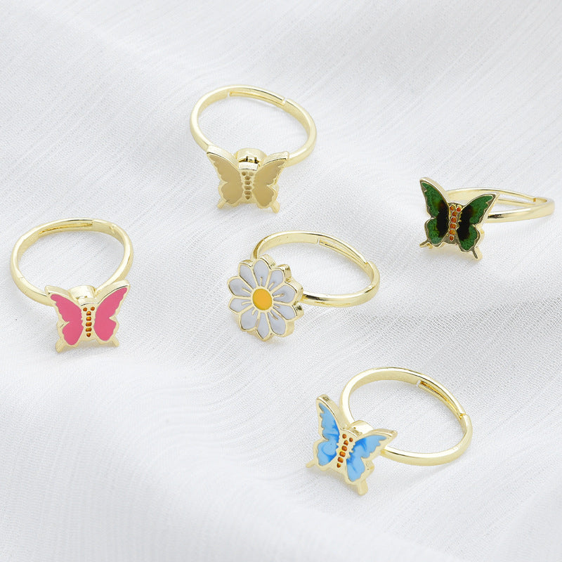 Anxiety Relief Decompression Butterfly Ring Daisy Opening Adjustable Ring Gift for Women - soufeelmy