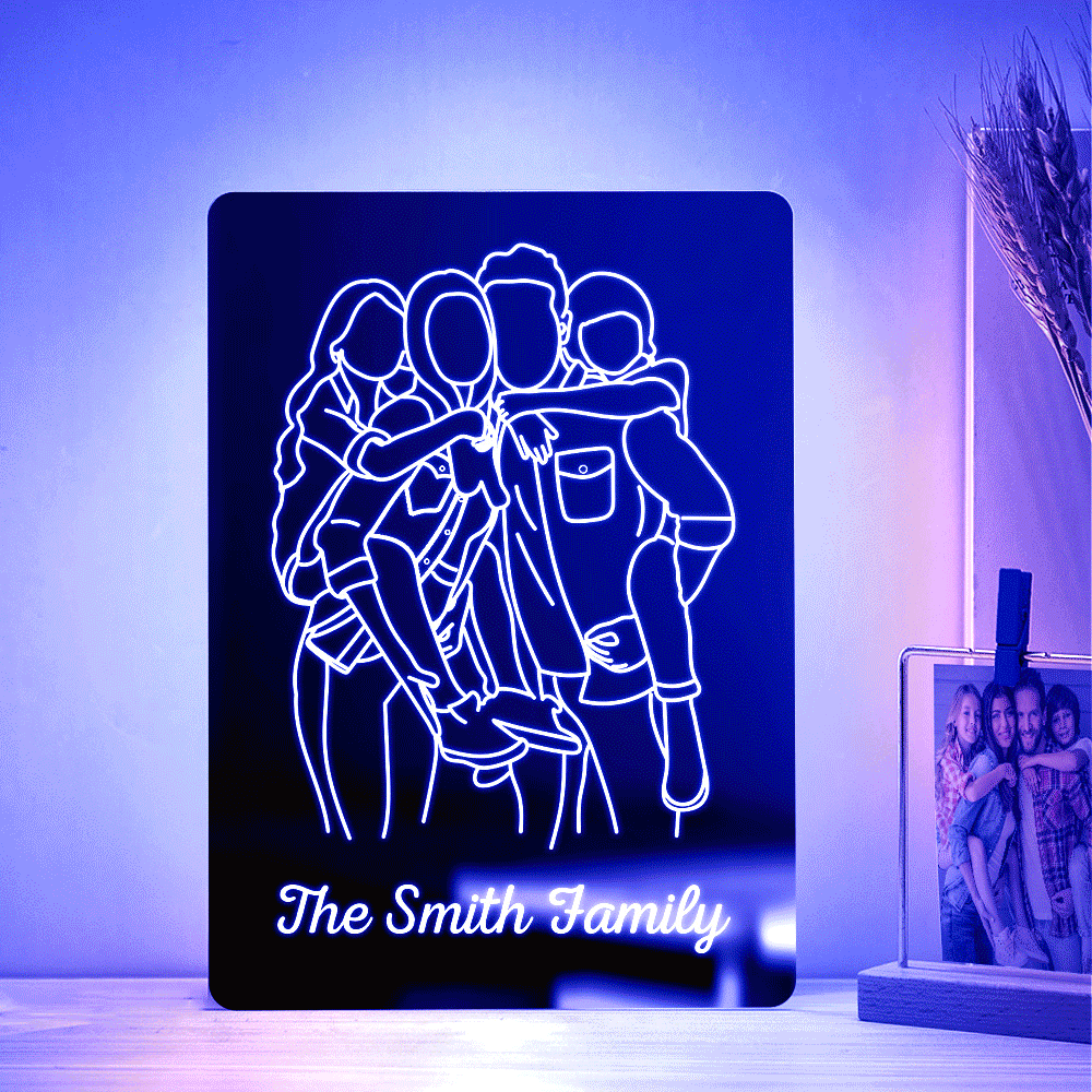 Personalized Photo Rectangle Mirror Colorful Lamp Line Drawing Led Night Light Exquisite Home Gifts - soufeelmy