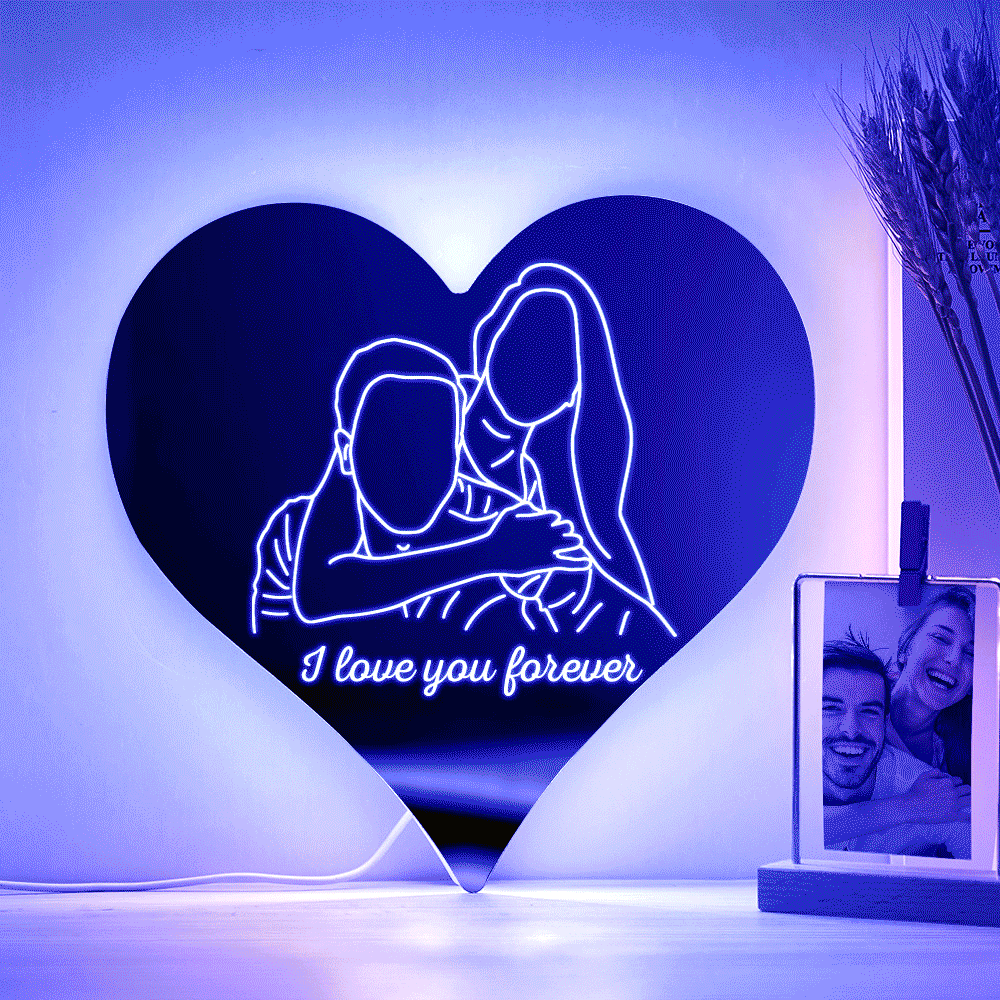 Personalized Photo Heart Mirror Colorful Lamp Line Drawing Led Night Light Exquisite Home Gifts - soufeelmy