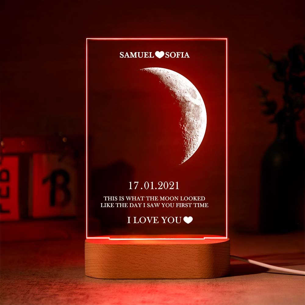 Custom Moon Phase Lamp with Personalized Names Text Seven Color Light