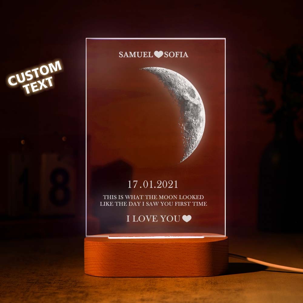 Custom Moon Phase Lamp with Personalized Names Text Seven Color Light