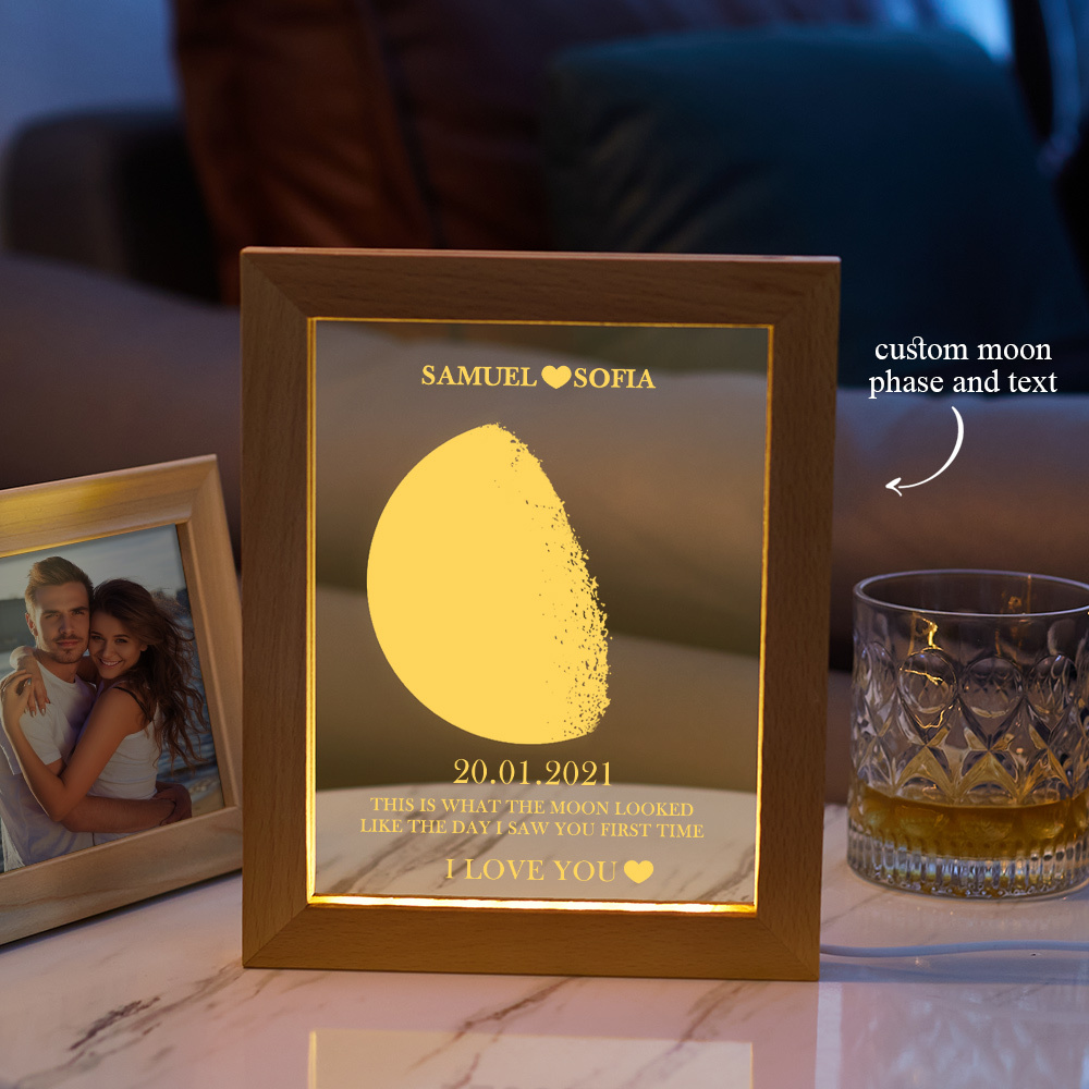 Custom Moon Phase and Names Frame Lamp with Personalized Text