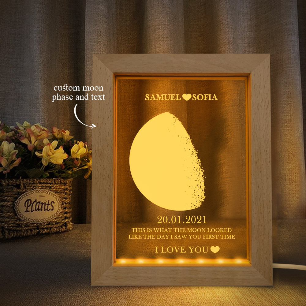 Custom Moon Phase and Names Frame Lamp with Personalized Text