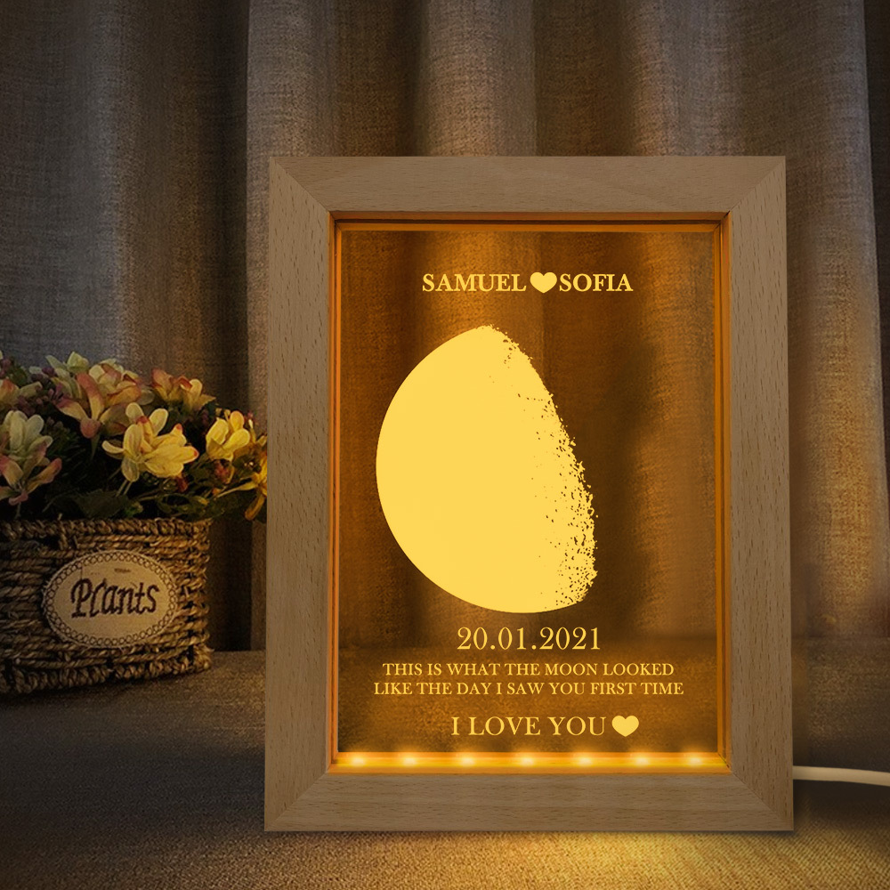 Custom Moon Phase and Names Frame Lamp with Personalized Text