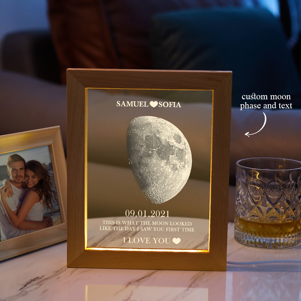 Custom Moon Phase and Names Frame Lamp with Personalized Text