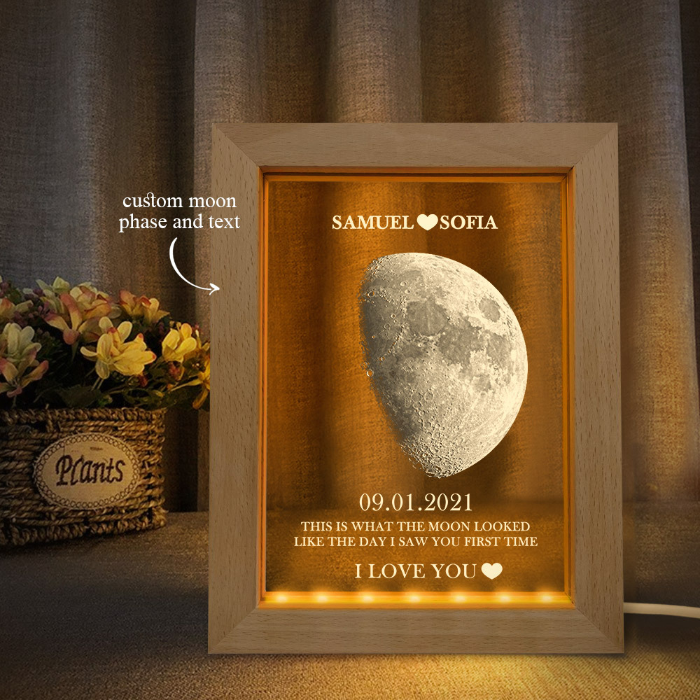 Custom Moon Phase and Names Frame Lamp with Personalized Text