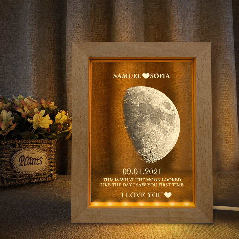 Custom Moon Phase and Names Frame Lamp with Personalized Text