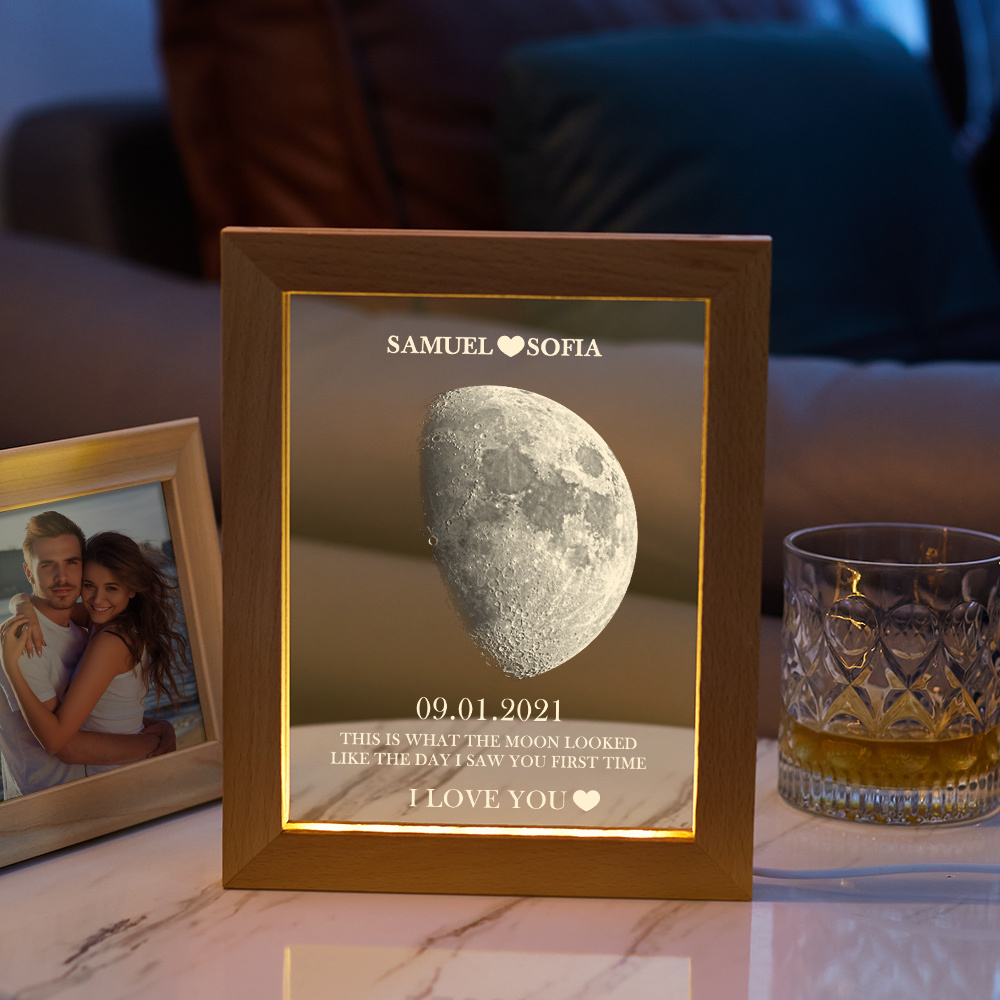 Custom Moon Phase and Names Frame Lamp with Personalized Text