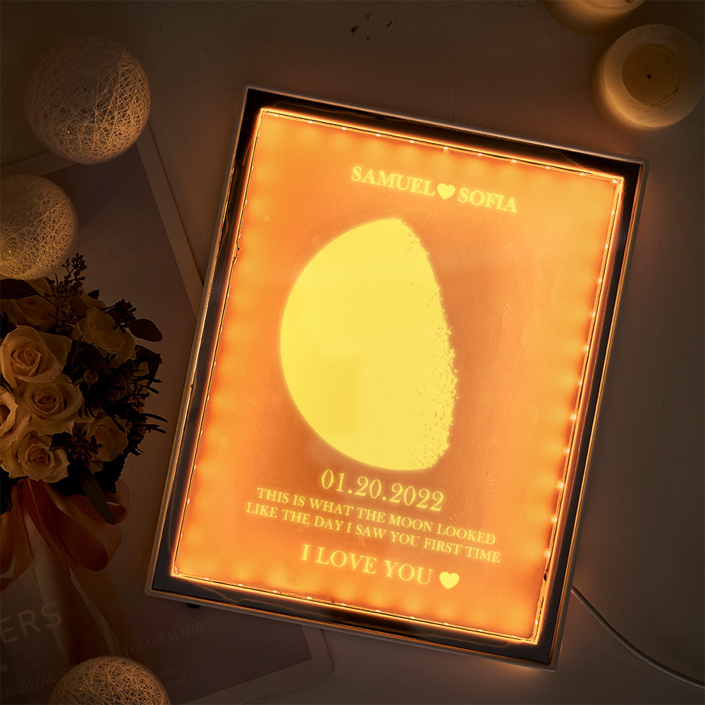 Custom Moon Phase and Names Night Light Mirror Frame Lamp Home Gifts