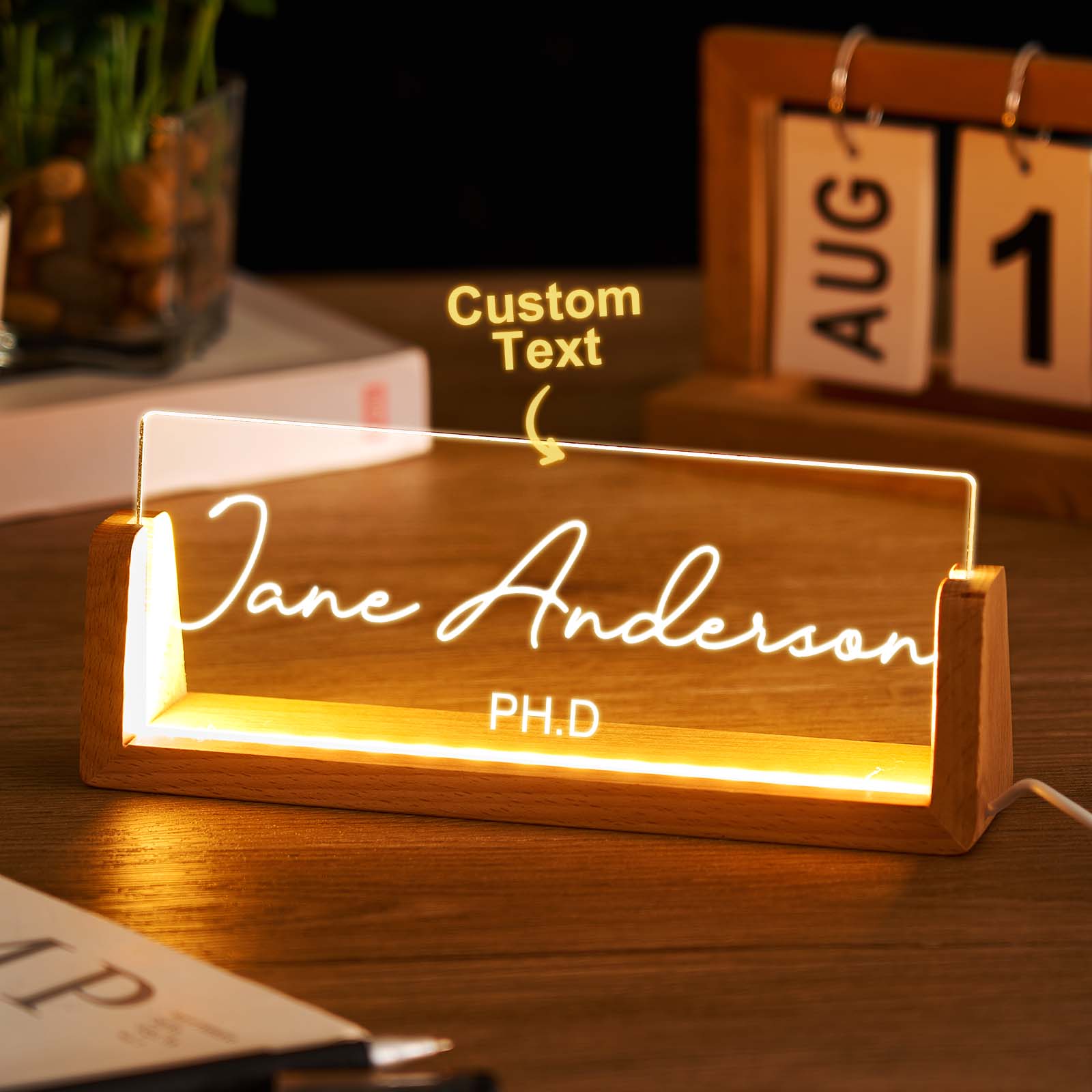 Custom Office Desk Name Plate Engraved Night Light With Text Office Gift - soufeelmy