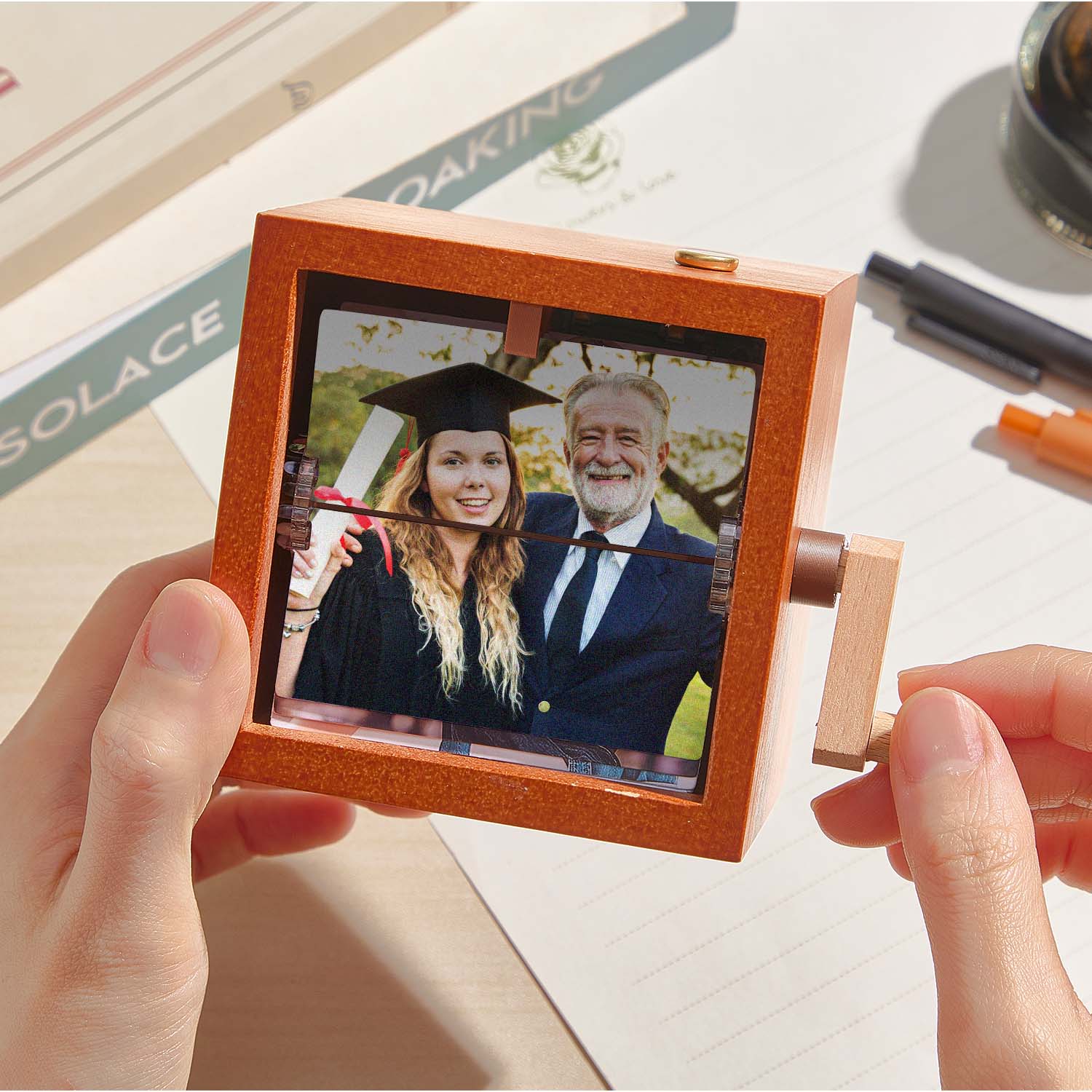 Custom Photo Flipbook Frame Animation Machine Mechanical Hand-cranked Photo Album with Light Graduation Gifts for Her - soufeelmy