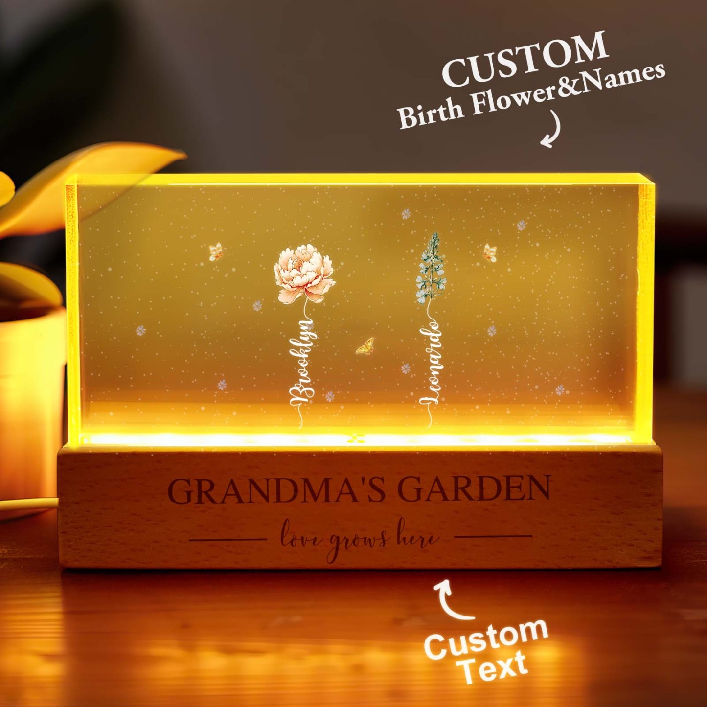 Grandma's Garden Birth Month Flower Personalized LED Night Light, Mother's Day Gift For Grandma Mom, Custom Night Light - soufeelmy