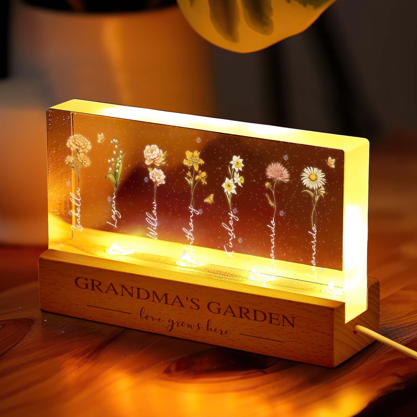 Grandma's Garden Birth Month Flower Personalized LED Night Light, Mother's Day Gift For Grandma Mom, Custom Night Light - soufeelmy