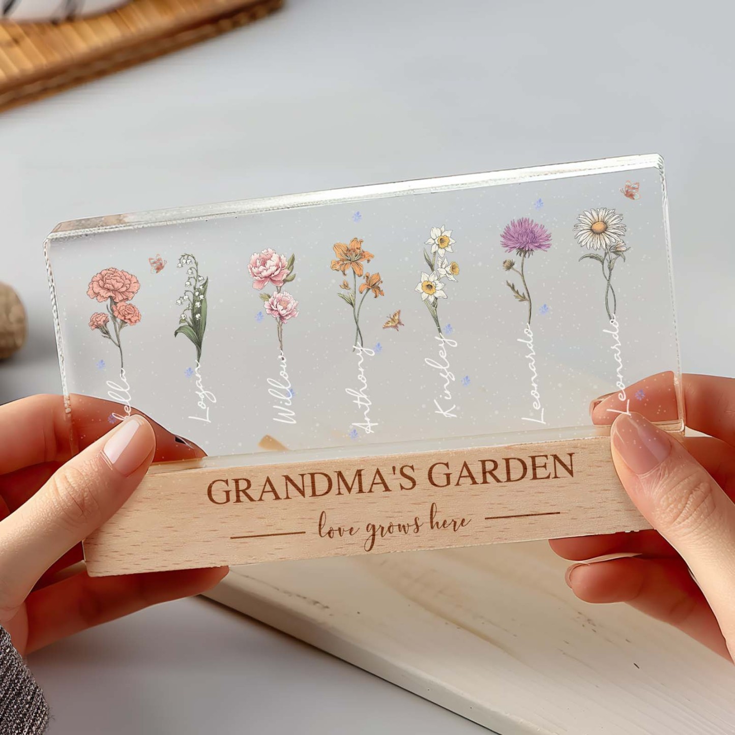 Grandma's Garden Birth Month Flower Personalized LED Night Light, Mother's Day Gift For Grandma Mom, Custom Night Light - soufeelmy
