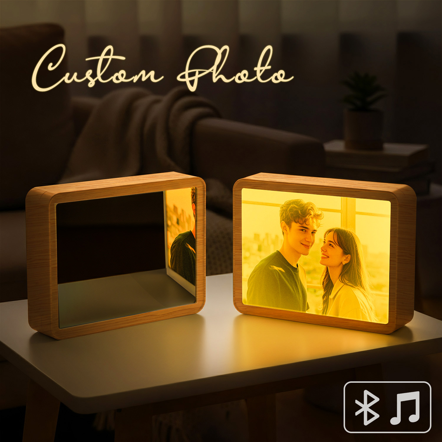 Custom Photo Mirror Lamp Bluetooth Speaker Personalized Music Night Light for Anniversaries - soufeelmy