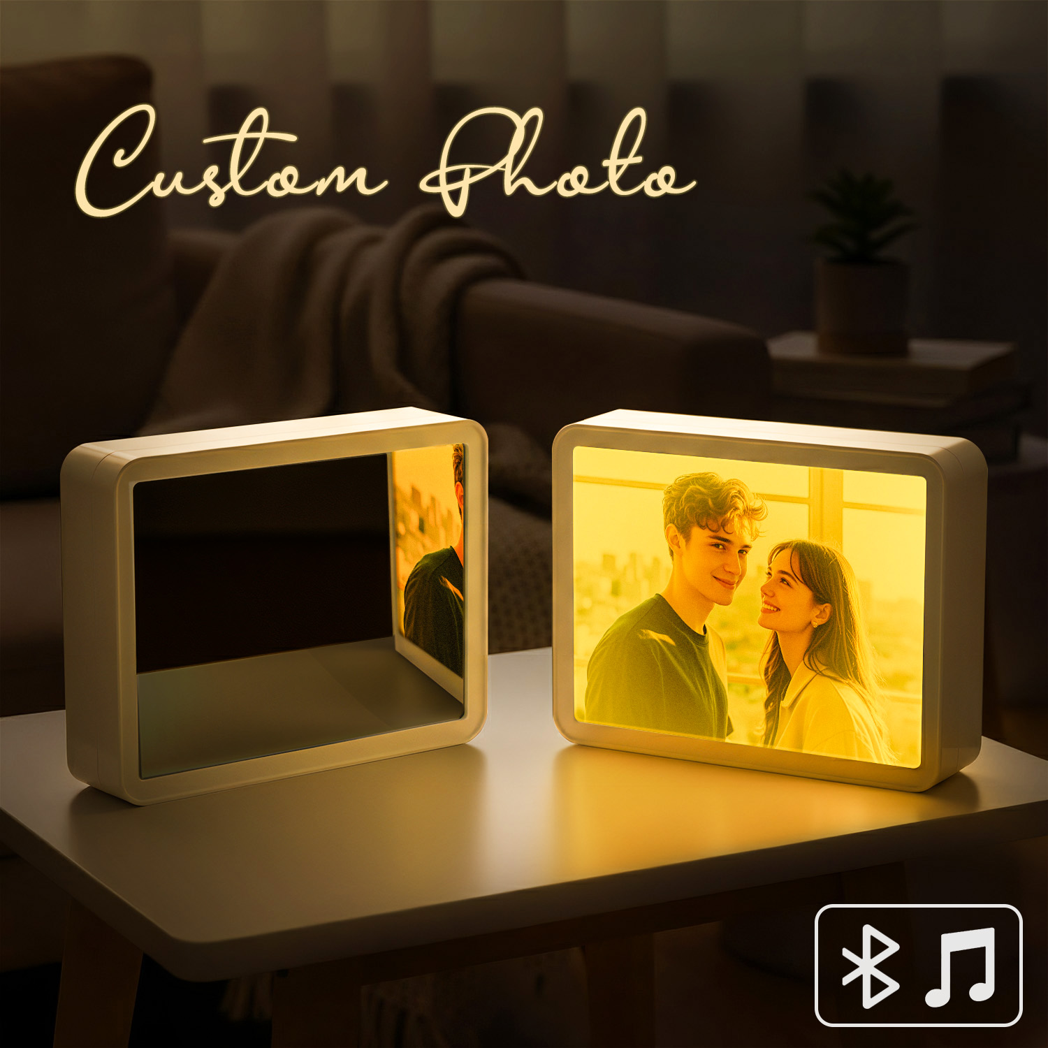 Custom Photo Mirror Lamp Bluetooth Speaker Personalized Music Night Light for Anniversaries - soufeelmy