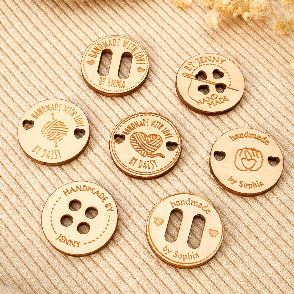 Personalized Handmade with Love Wooden Buttons Set of 15 Clothing Labels Gift for Mother Grandma Knitting Crocheting Lovers - soufeelmy