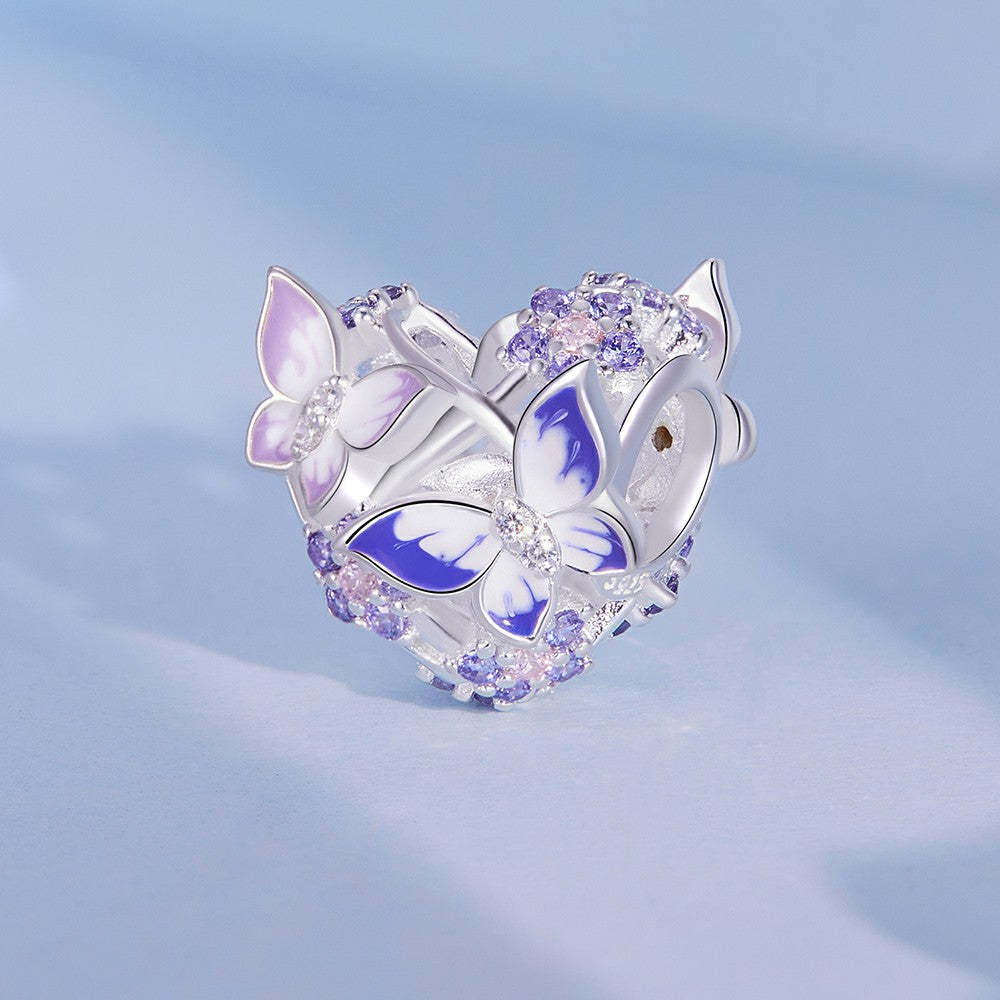 heart shaped butterfly charm 925 sterling silver xs2008