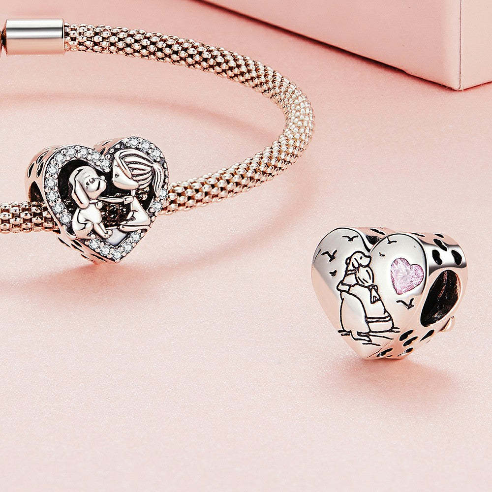 girl and pet charm 925 sterling silver xs2009