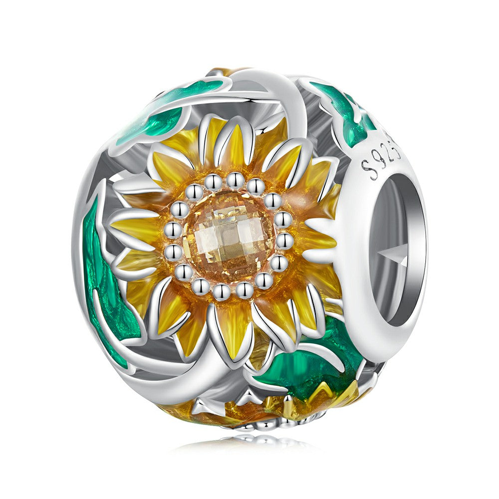 circle sunflower pattern yellow charm 925 sterling silver mothers day gifts xs2068