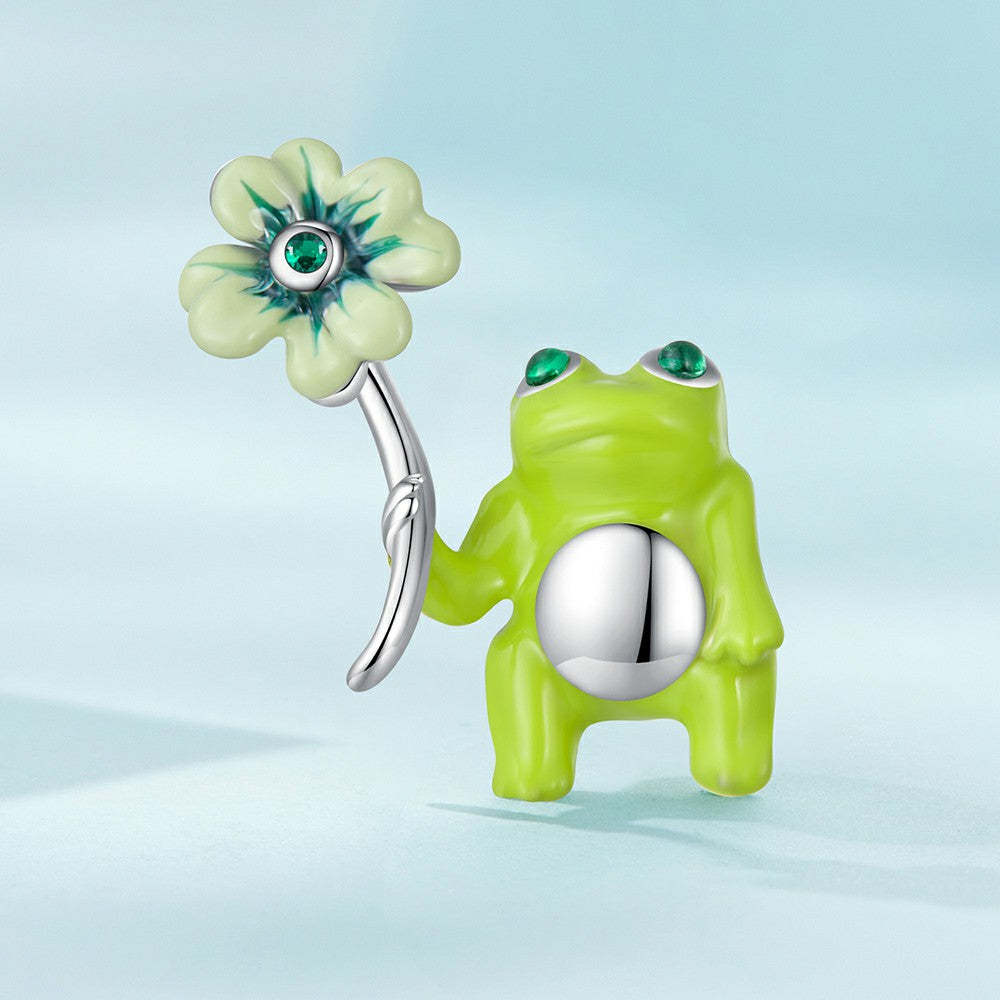 lucky clover frog green charm 925 sterling silver xs2074