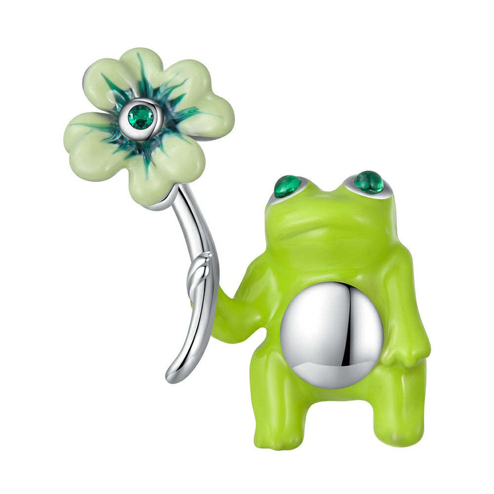 lucky clover frog green charm 925 sterling silver xs2074