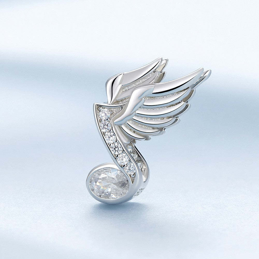 note deign with wings white zircon charm 925 sterling silver xs2083