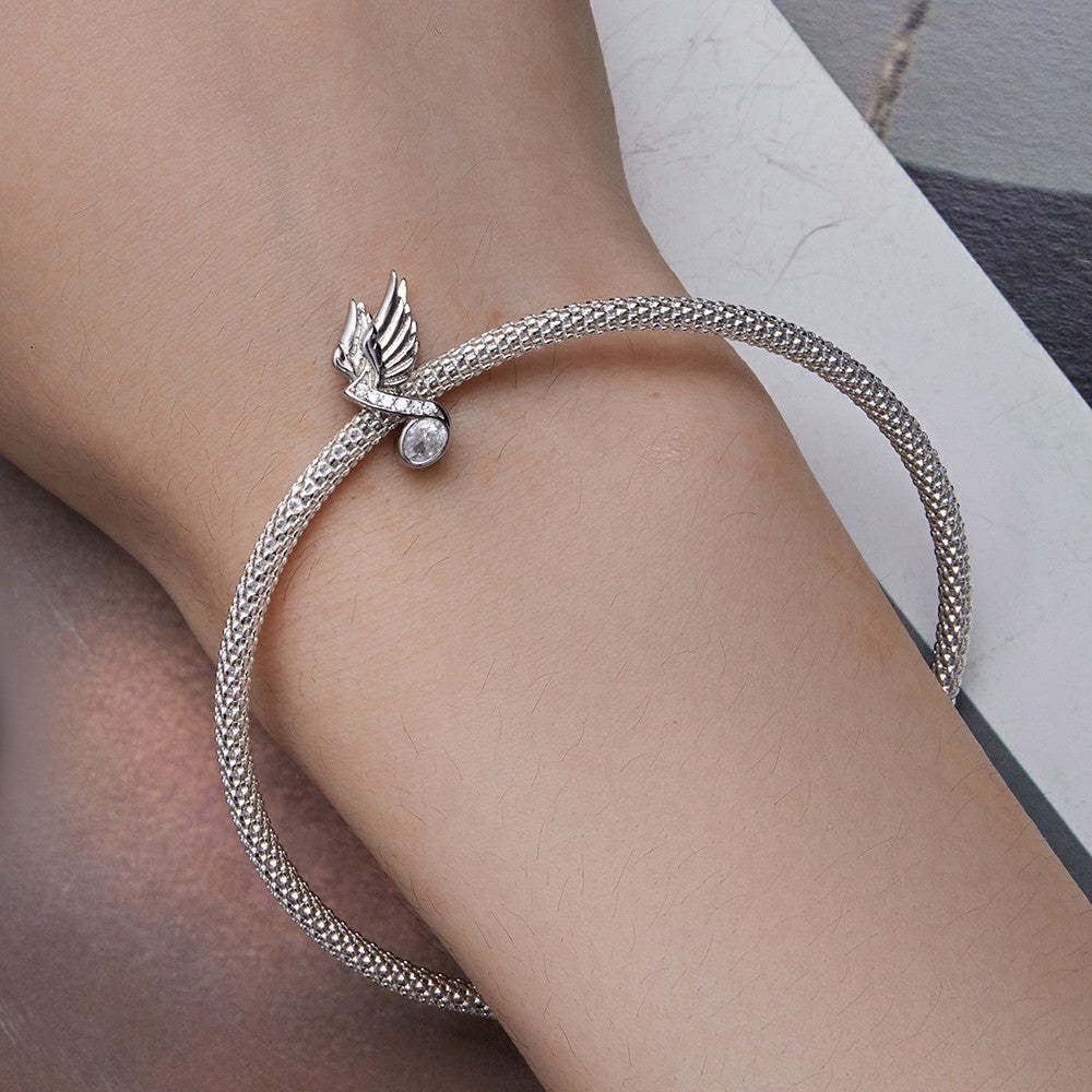 note deign with wings white zircon charm 925 sterling silver xs2083