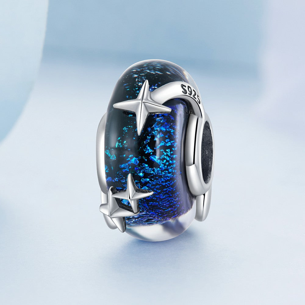 starry sky glass smoke blue glass charm 925 sterling silver xs2095