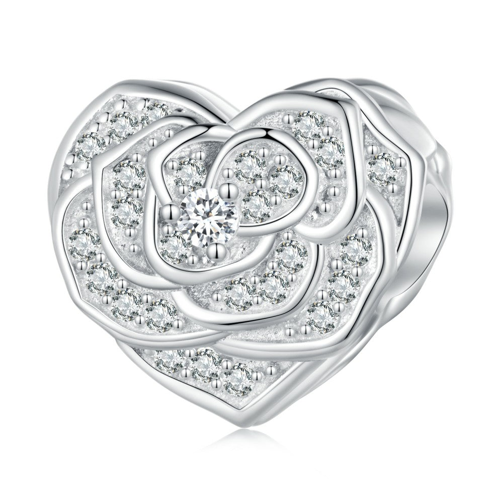 heart of rose white zircon charm 925 sterling silver xs2101