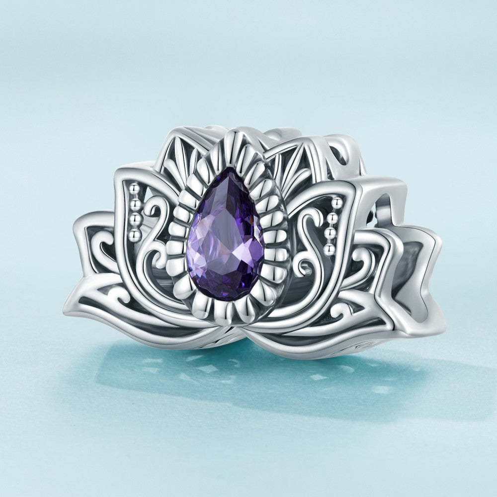 lotus purple zircon charm 925 sterling silver xs2116