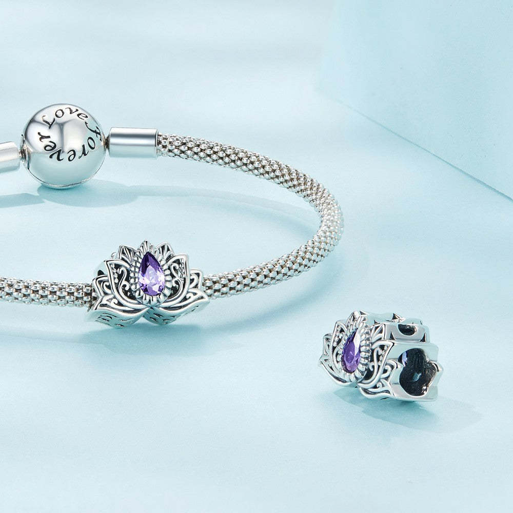 lotus purple zircon charm 925 sterling silver xs2116