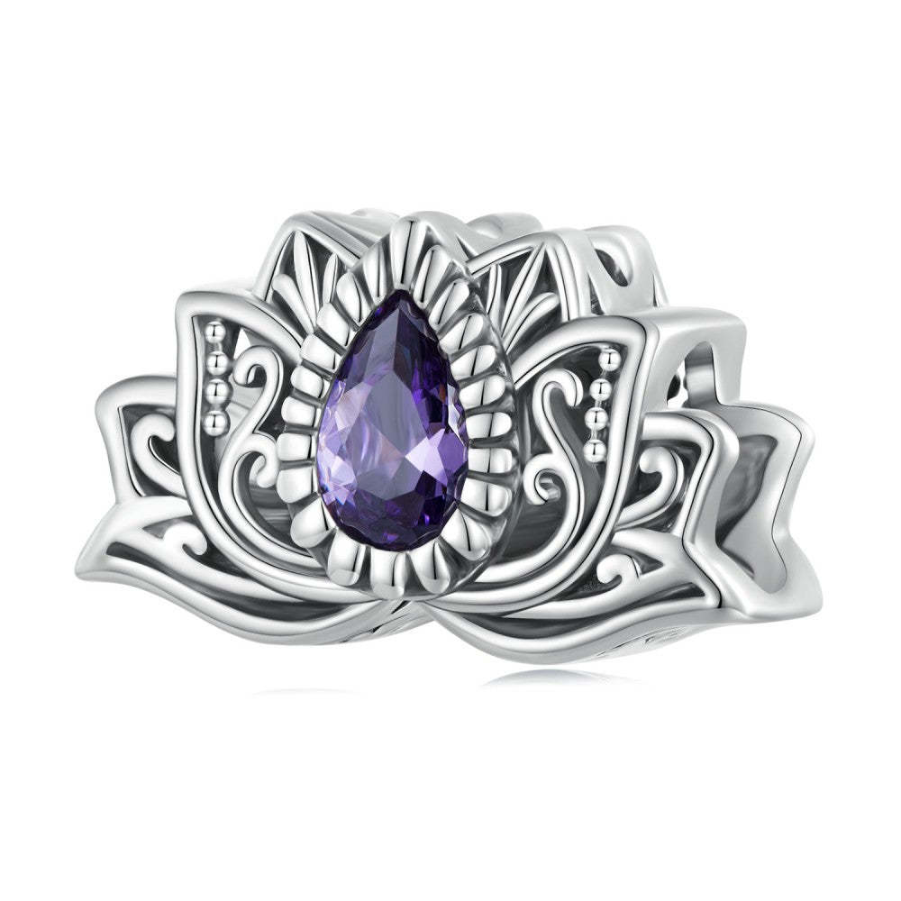 lotus purple zircon charm 925 sterling silver xs2116
