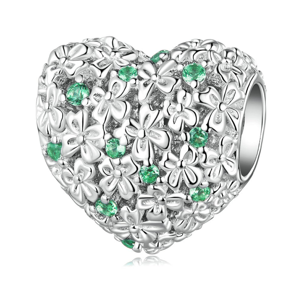 lucky heart green zircon decor charm 925 sterling silver xs2118