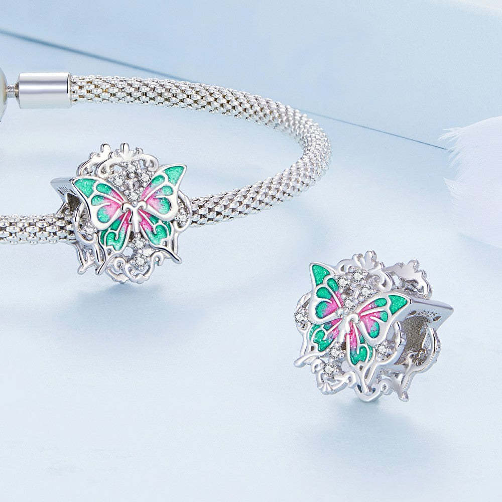 baroque butterfly green pink charm 925 sterling silver xs2145