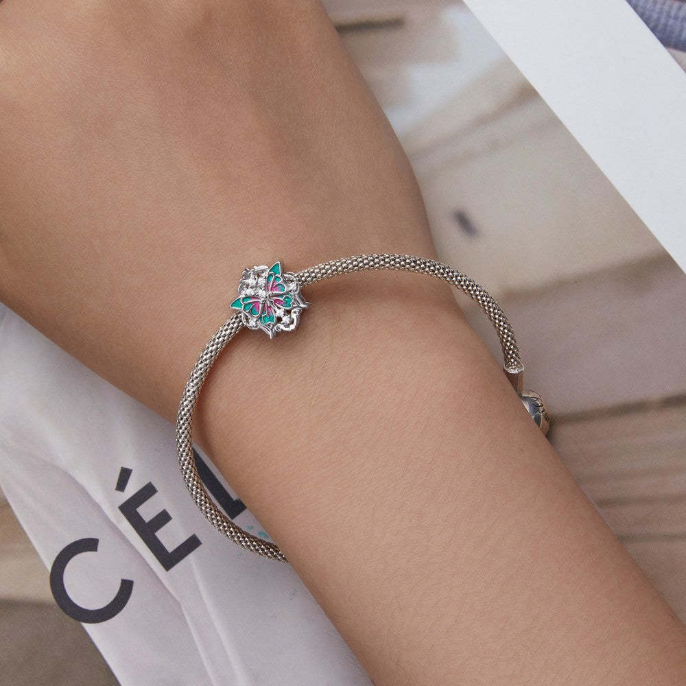 baroque butterfly green pink charm 925 sterling silver xs2145