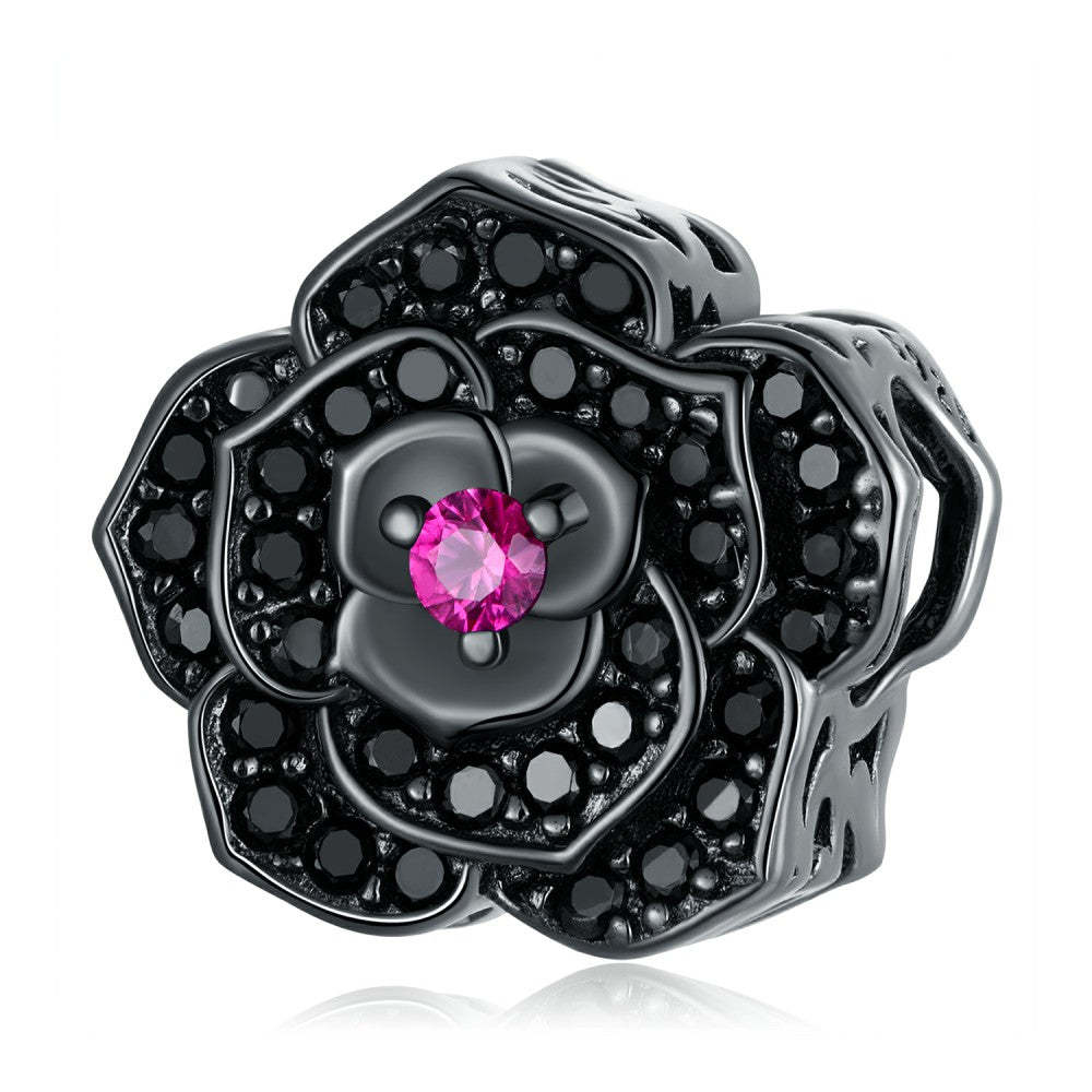 black rose pink zircon charm 925 sterling silver xs2173